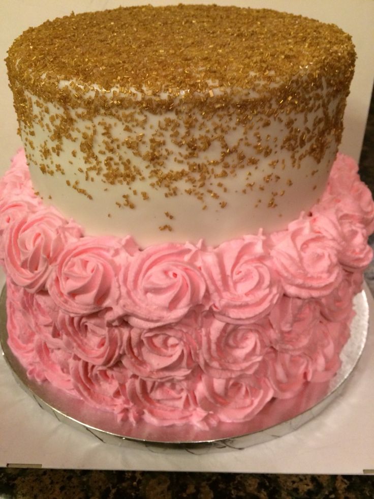 11 Photos of Pink Rosettes Gold Sheet Cakes