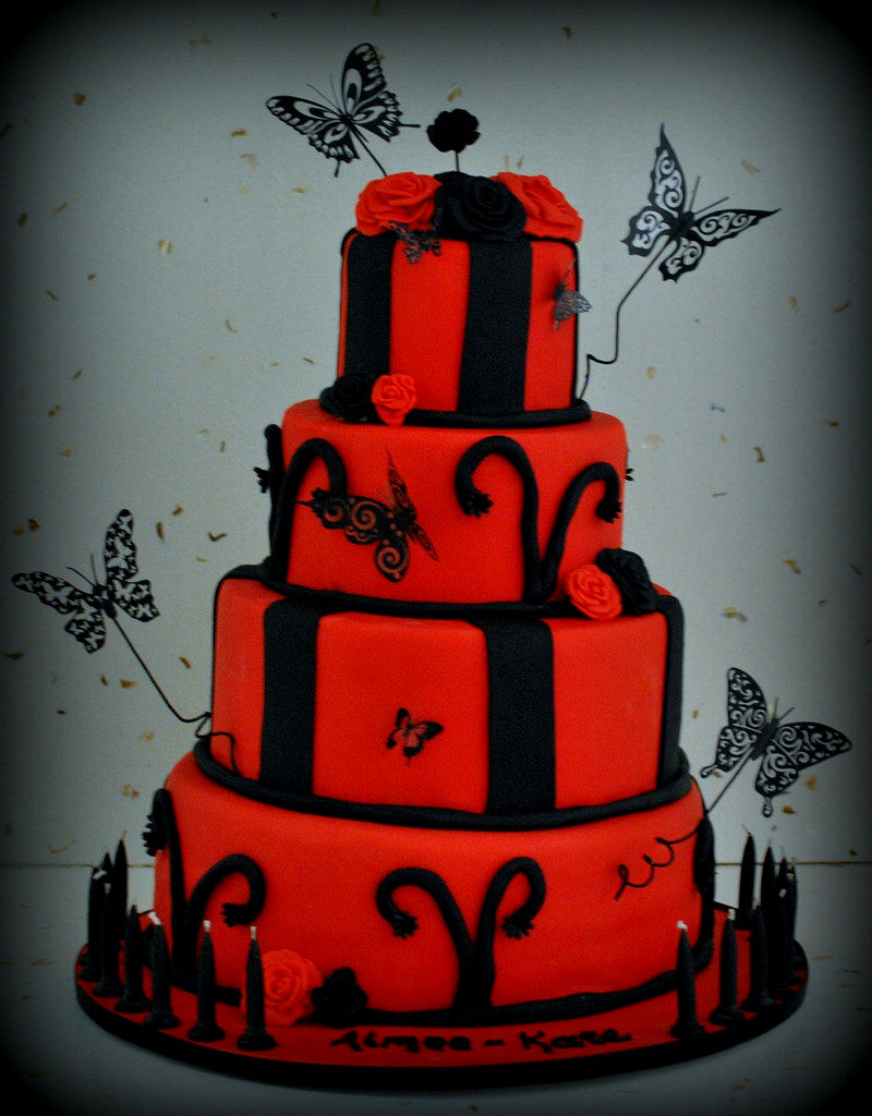 Red and Black Happy Birthday Cake