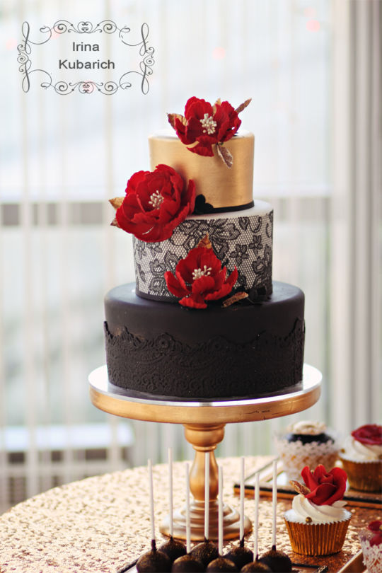 Red Black and Gold Birthday Cake