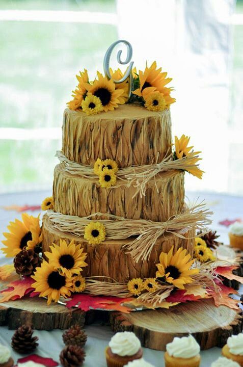 Rustic Sunflower Wedding Cake