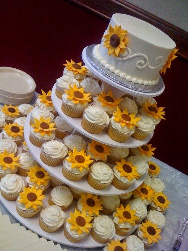 Sunflower Wedding Cake with Cupcakes