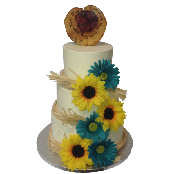 3 Tier Wedding Cake with Blue Flowers