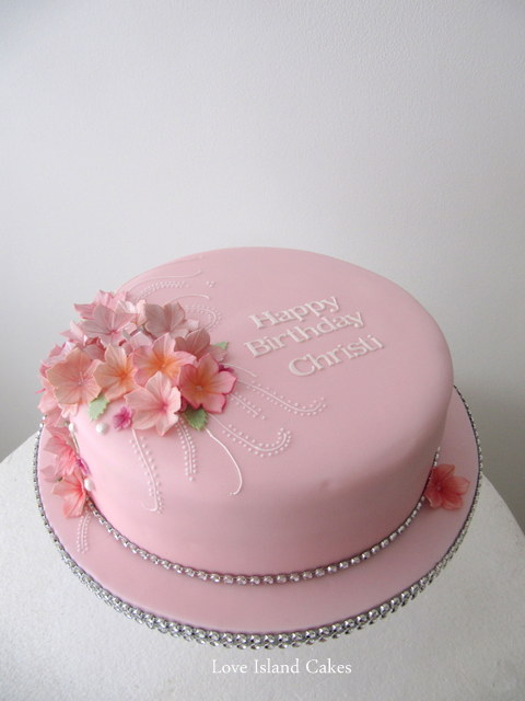 Birthday Cake with Pink Flowers