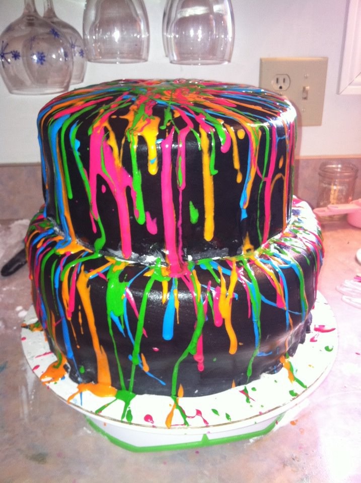 Black with Neon Splatter Cake