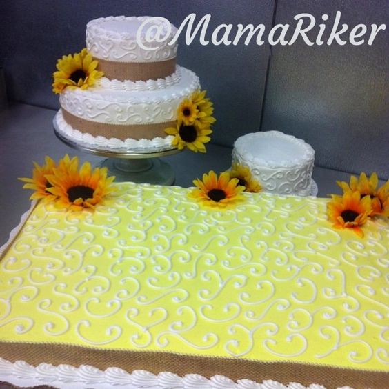 Burlap and Sunflower Wedding Sheet Cakes