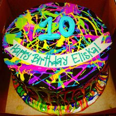 Neon Paint Splatter Birthday Cake