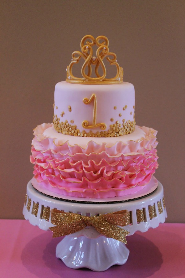 Gold and Pink 1st Birthday Cake