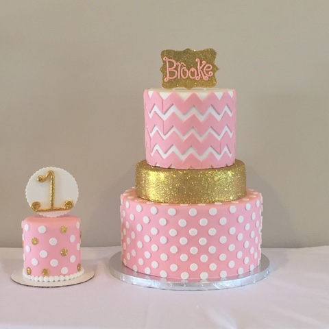 Gold and Pink First Birthday Cake