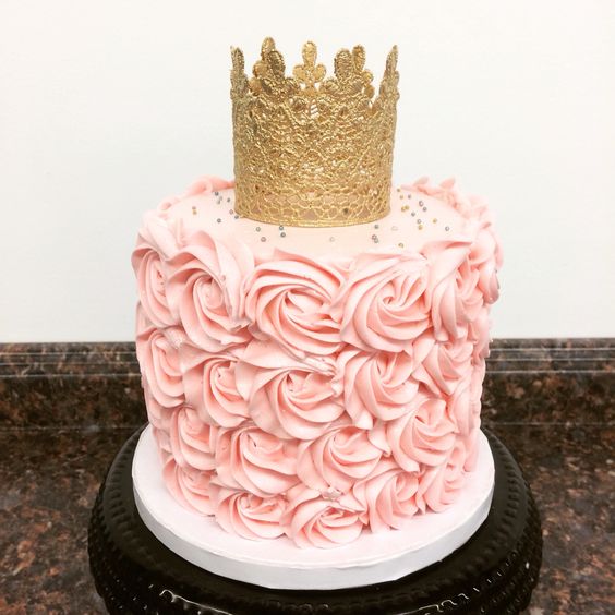 Gold and Pink First Birthday Cake