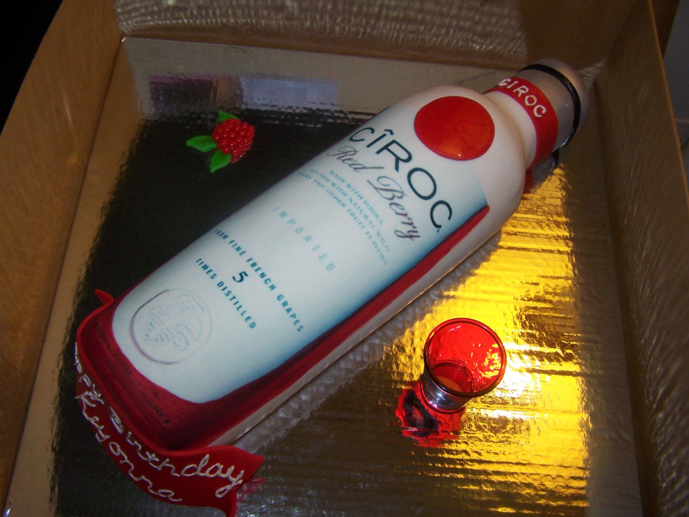 Birthday Cake with Vodka Bottle