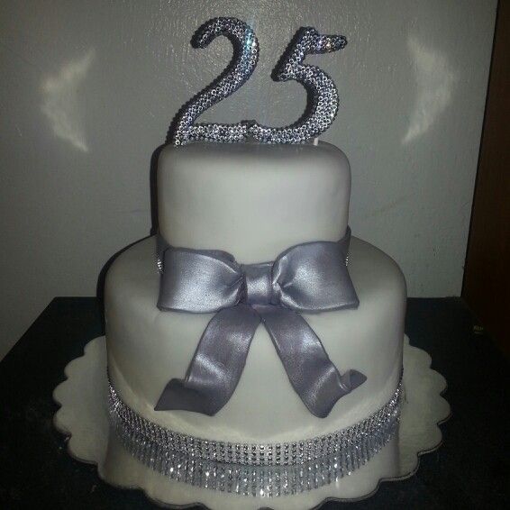 Silver 25th Wedding Anniversary Cake