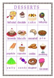 Desserts List Worksheets