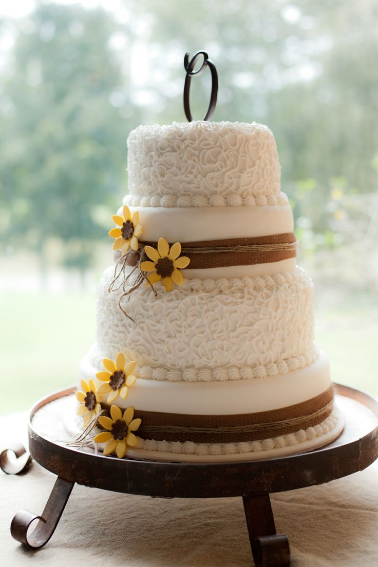 Sunflower Burlap Wedding Cake