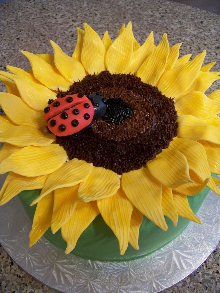 Sunflower with Ladybug Cake