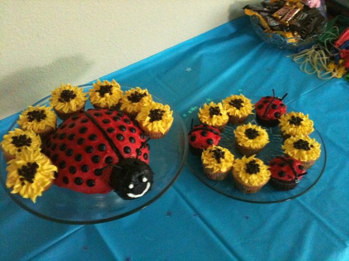 Sunflower with Ladybug Cake