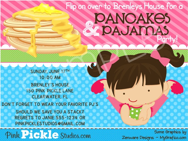 Pancakes and Pajamas Party Invitations