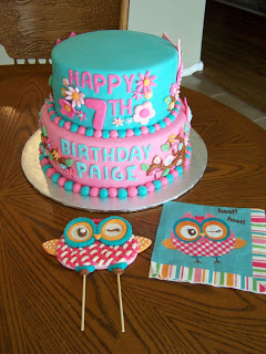 2 Tier Owl Birthday Cakes for Girls