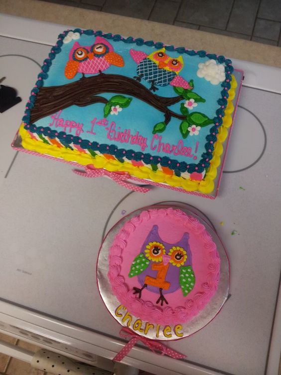 Owl Themed Birthday Sheet Cakes