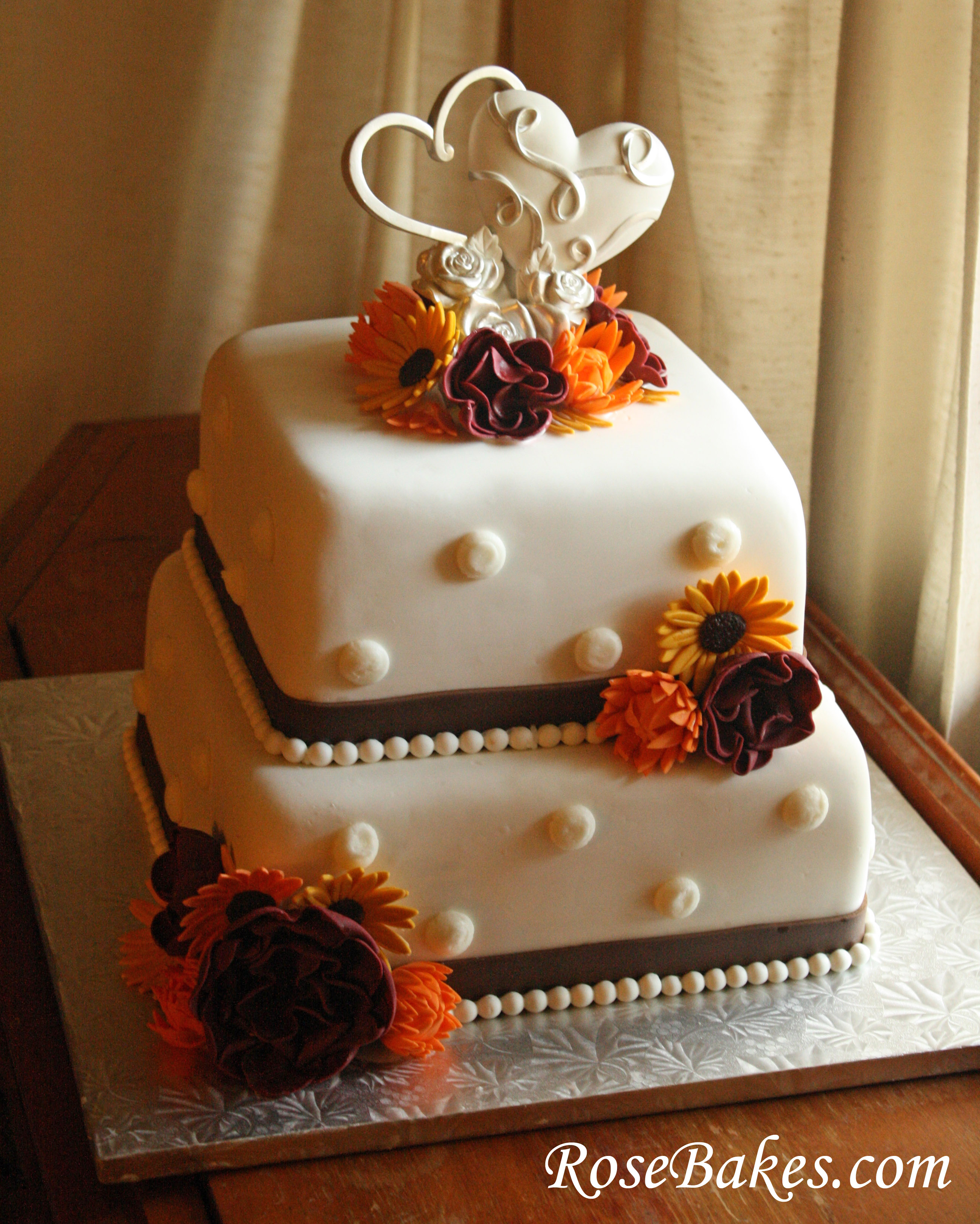 Fall Wedding Cake with Flowers