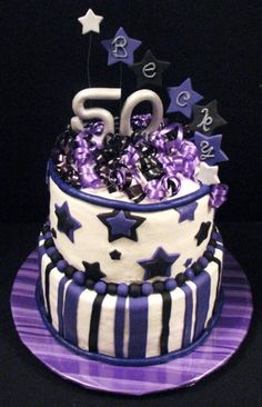 Purple and Black 50th Birthday Cake