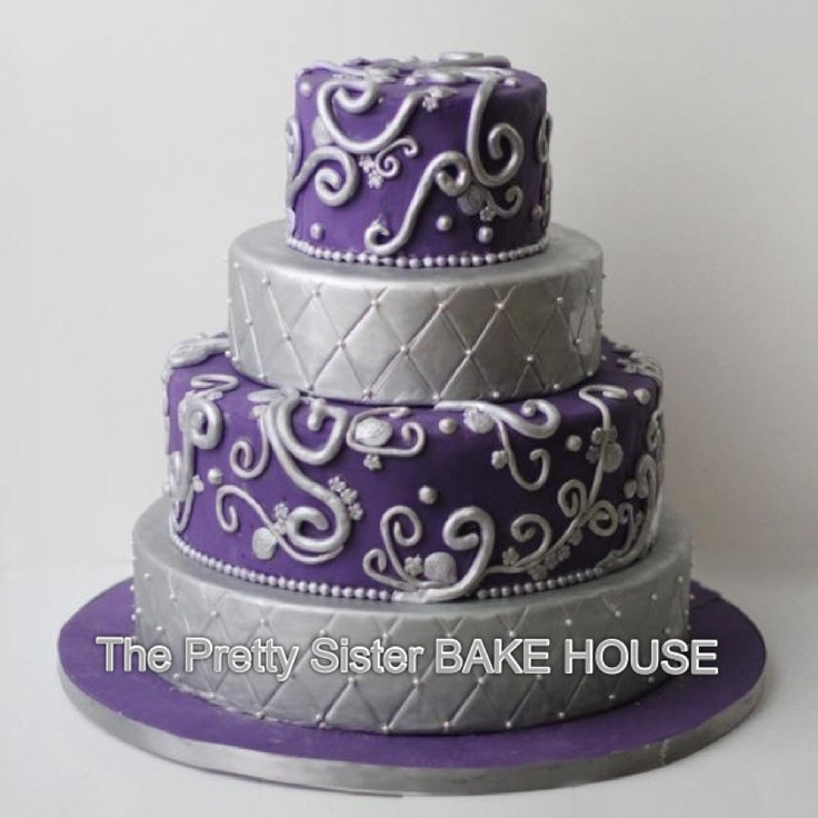 Purple and Silver Wedding Cake