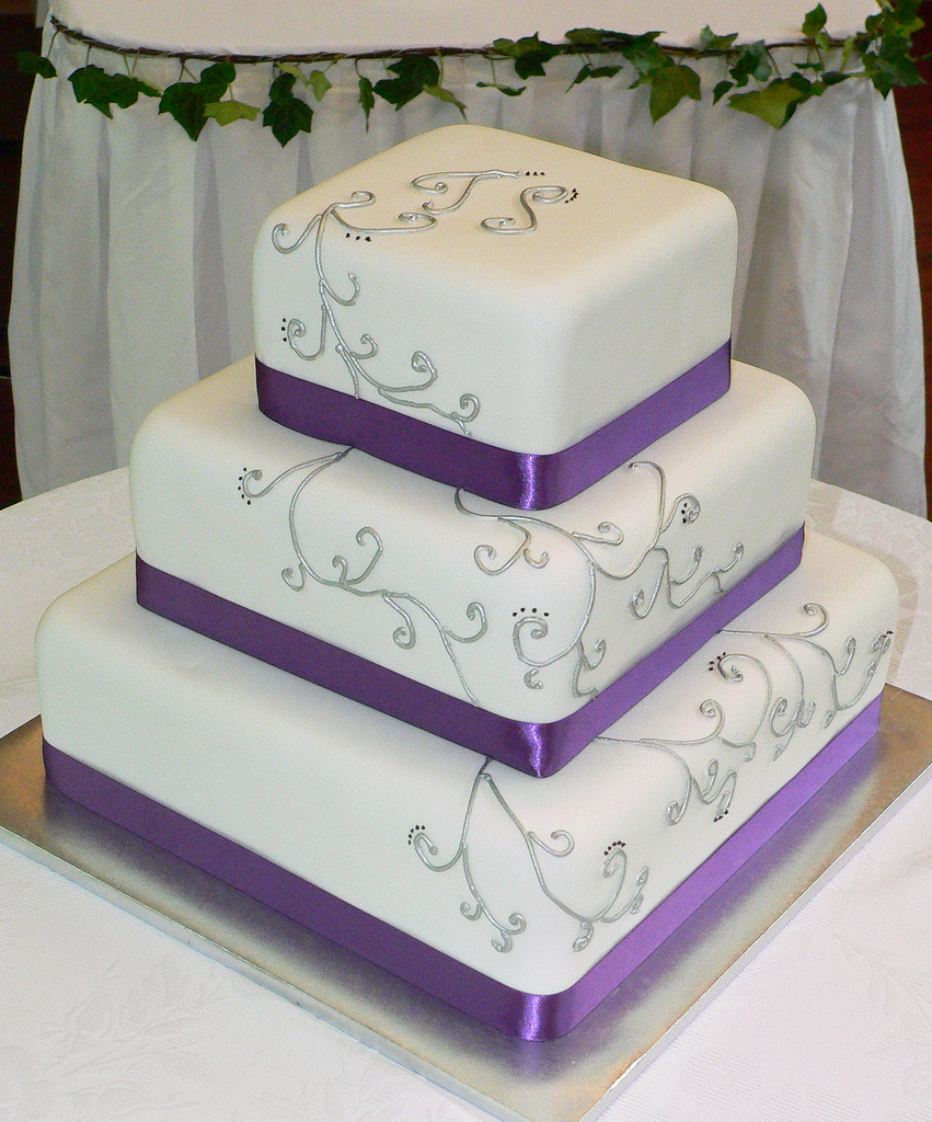 Purple and Silver Wedding Cake