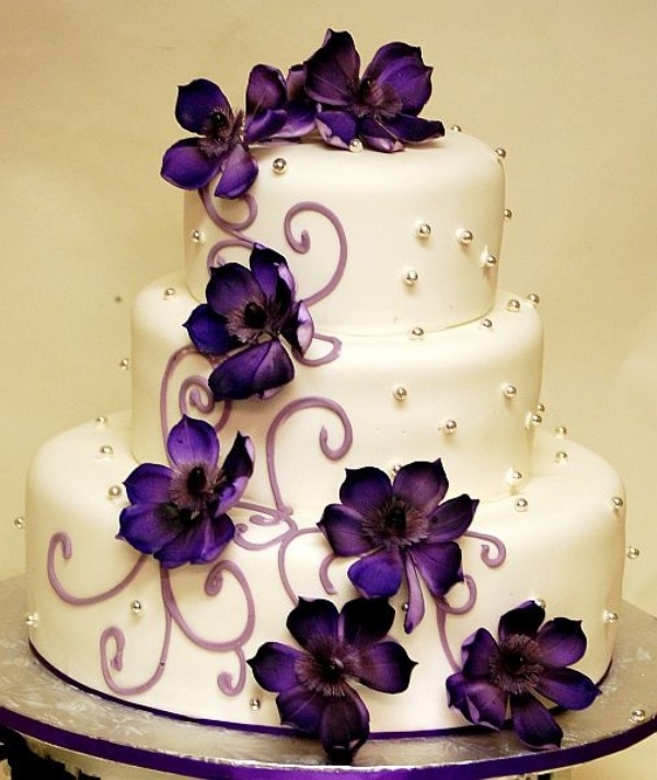 Wedding Cake with Purple Flowers