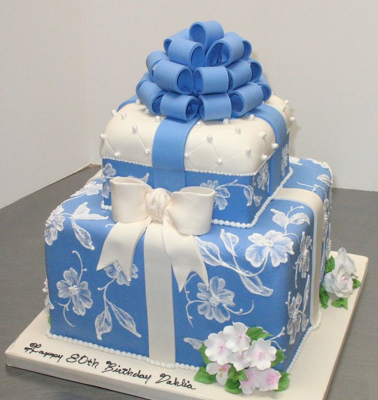 Blue and White Gift Box Cake