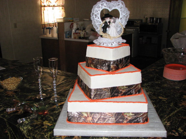 Camo and Orange Wedding Cake