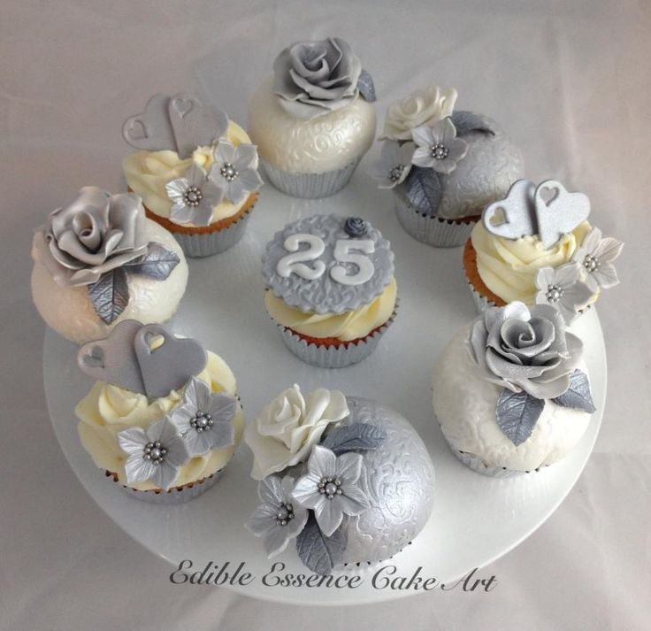 Silver Wedding Anniversary Cupcakes