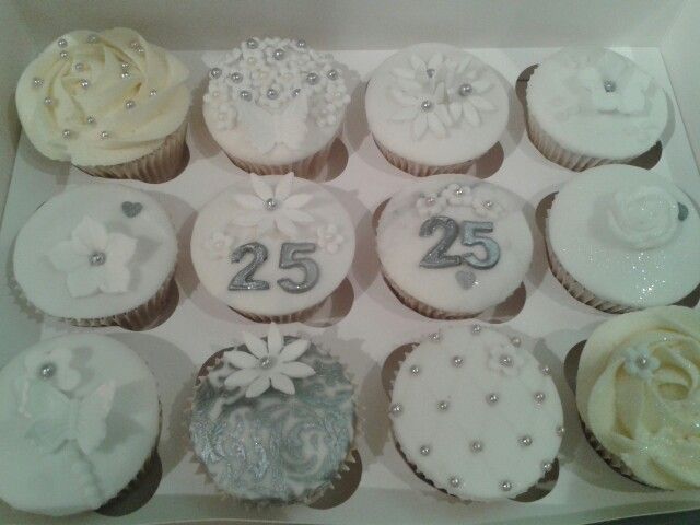 Silver Wedding Anniversary Cupcakes