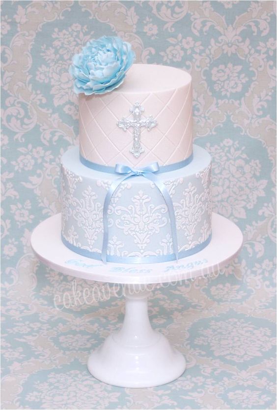 11 Baptism Cakes Blue 3 Layers Photo 3 Tier Baptism Boy Cake