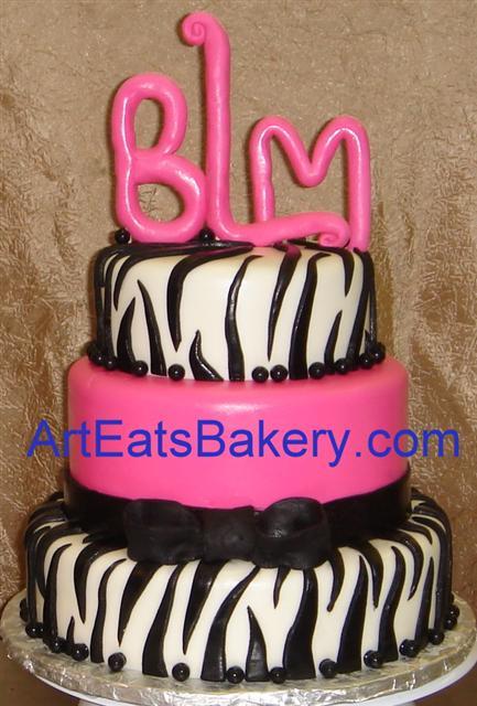 Pink and Black Zebra Print Birthday Cake