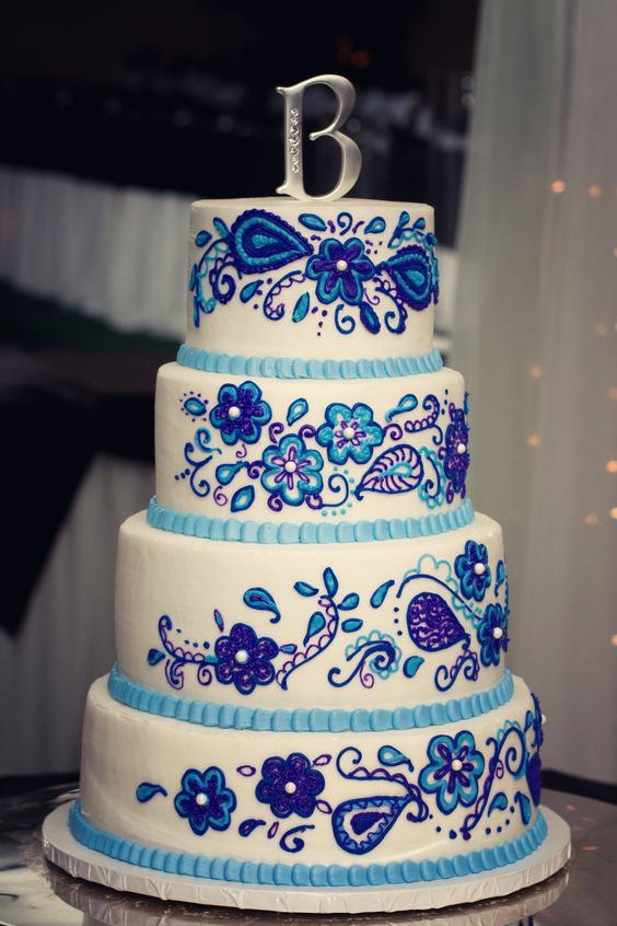 Royal Blue and Purple Wedding Cake