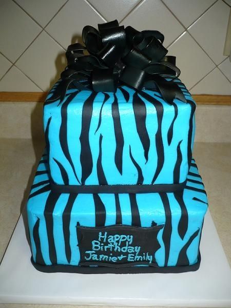 Blue Zebra Print Birthday Cake