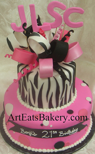 Girls Pink and Black Birthday Cake