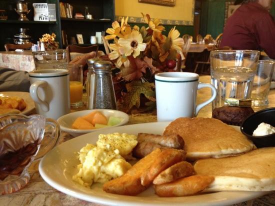 Orange Juice Pancakes and Sausages