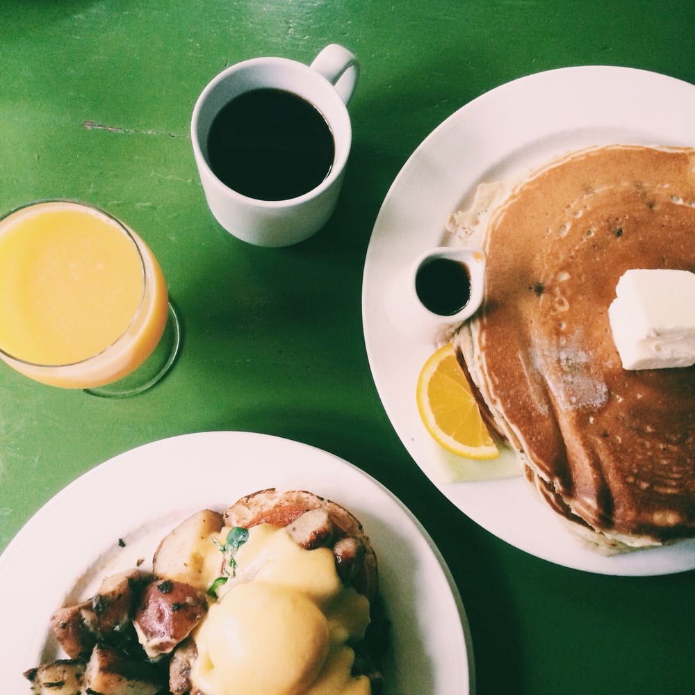 Orange Juice Pancakes and Sausages