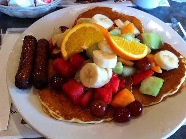 Pancakes and Sausage with Fruit