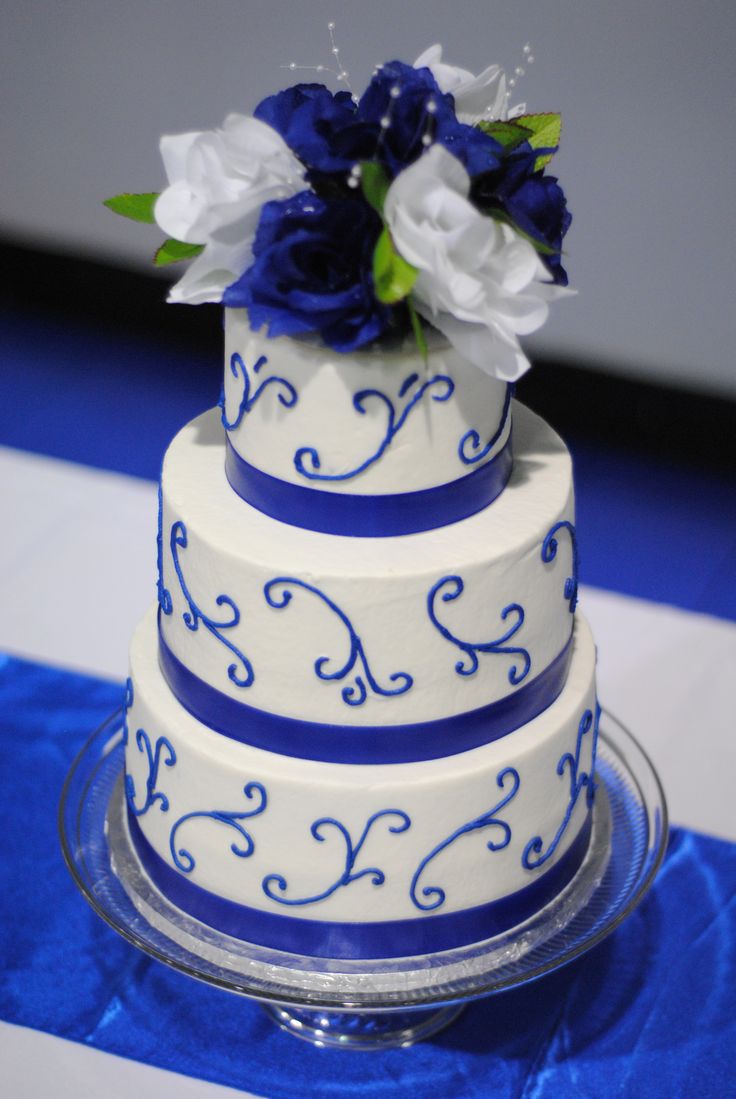 Royal Blue and White Wedding Cake