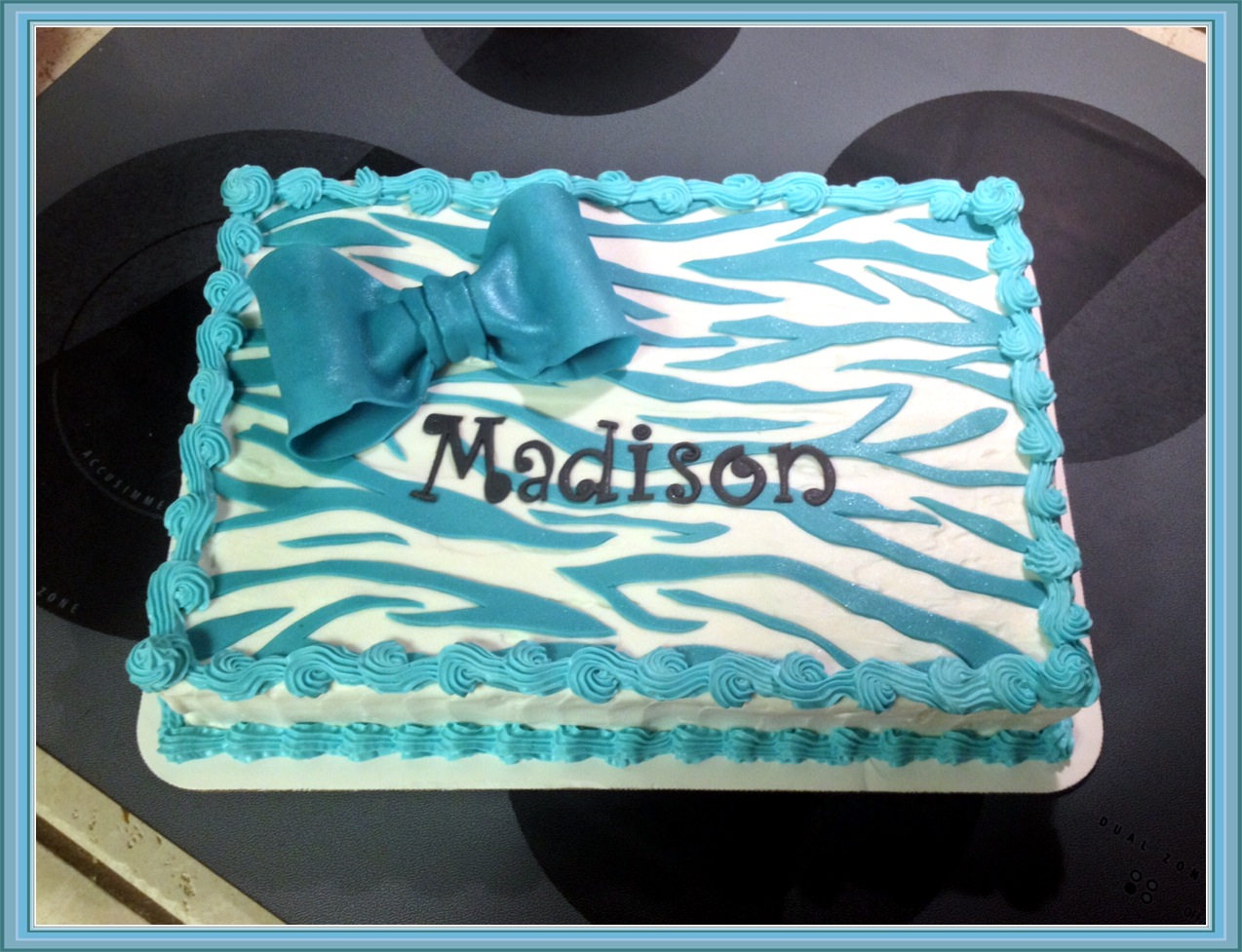 Turquoise Zebra Print Sheet Cake