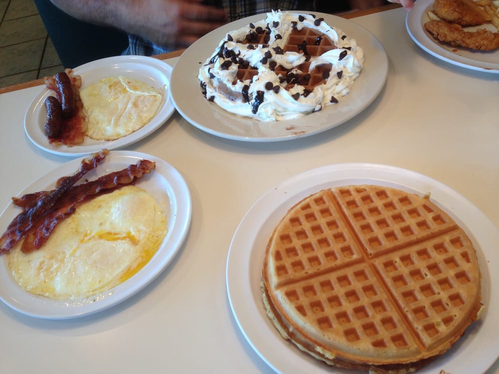 Waffles Bacon Eggs and Sausage