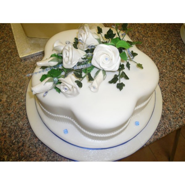 Anniversary Cake Blue and White Flower