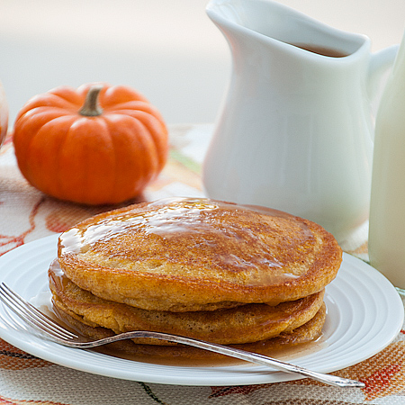 Pumpkin Pancakes with Apple Cider Syrup