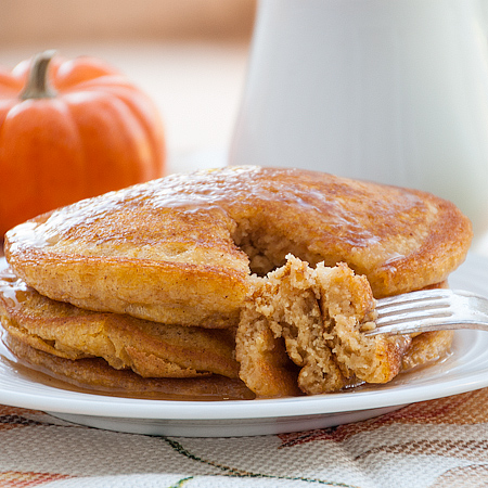 Pumpkin Pancakes with Apple Cider Syrup