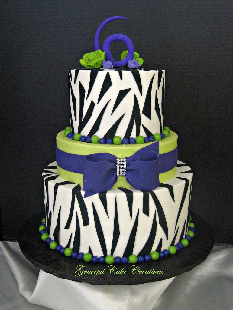 Purple and Zebra Print Birthday Cake