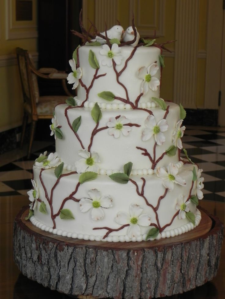 Wedding Cake with Dogwood Flowers