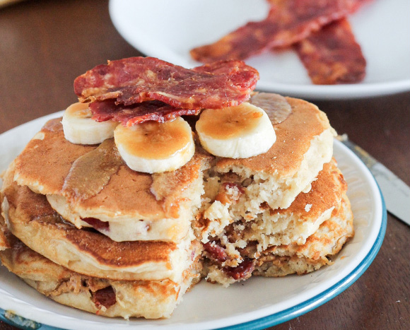 Peanut Butter Banana Bacon Pancakes