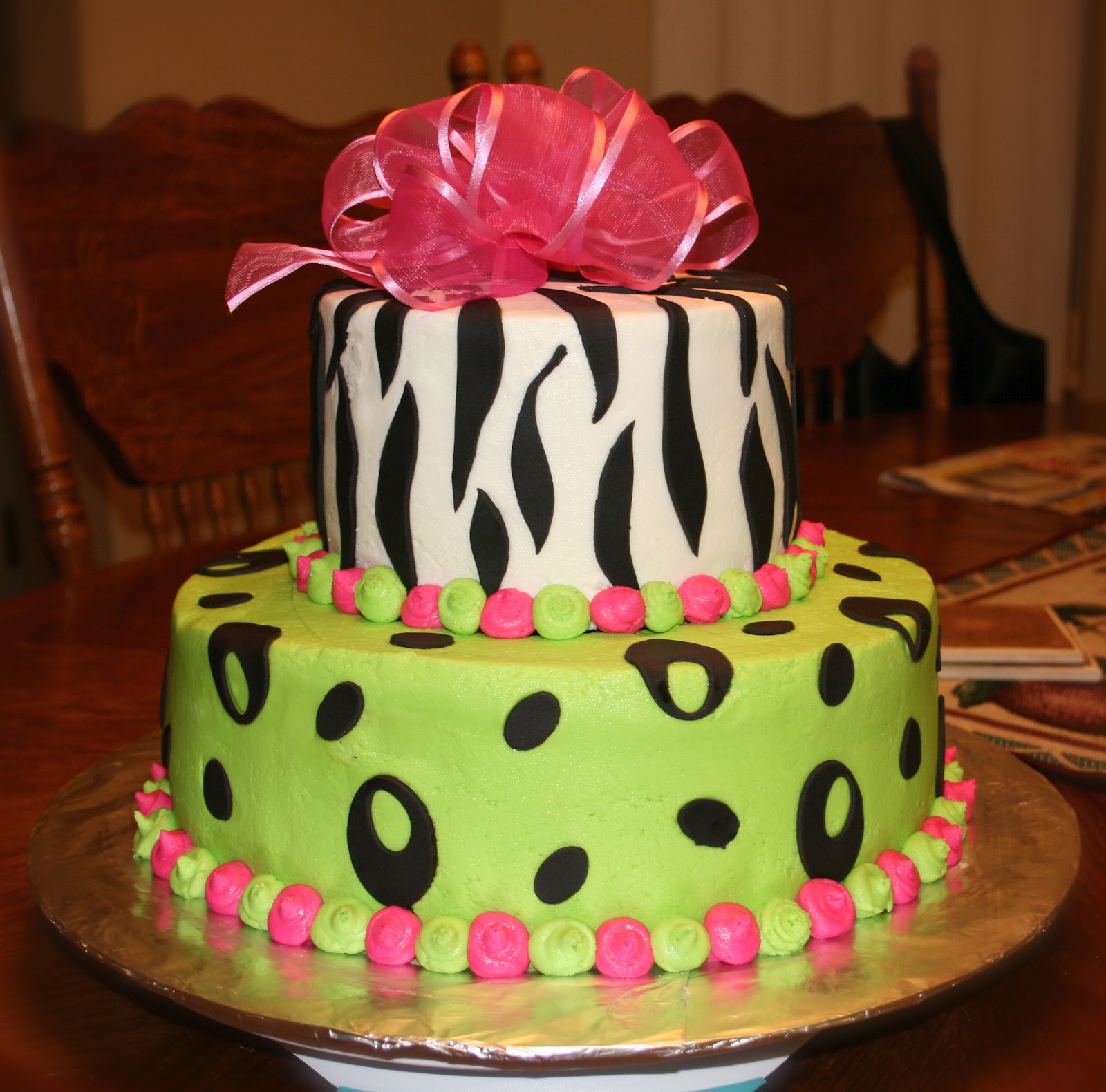 Pink and Lime Green Zebra Cake