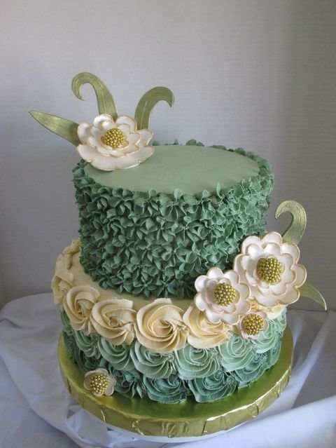 Green Birthday Cake with Flowers